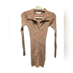 BEIGE BOTANY Ribbed Button Front Sweater Dress Sz. SMALL Camel